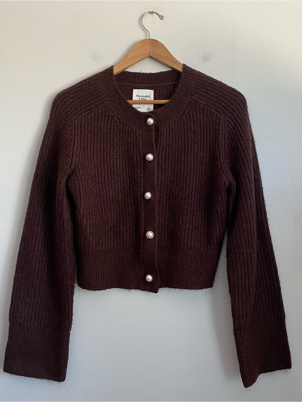 Abercrombie & Fitch Chocolate Brown Pearl Button Ribbed Knit Sweater Cardigan S - Picture 4 of 8
